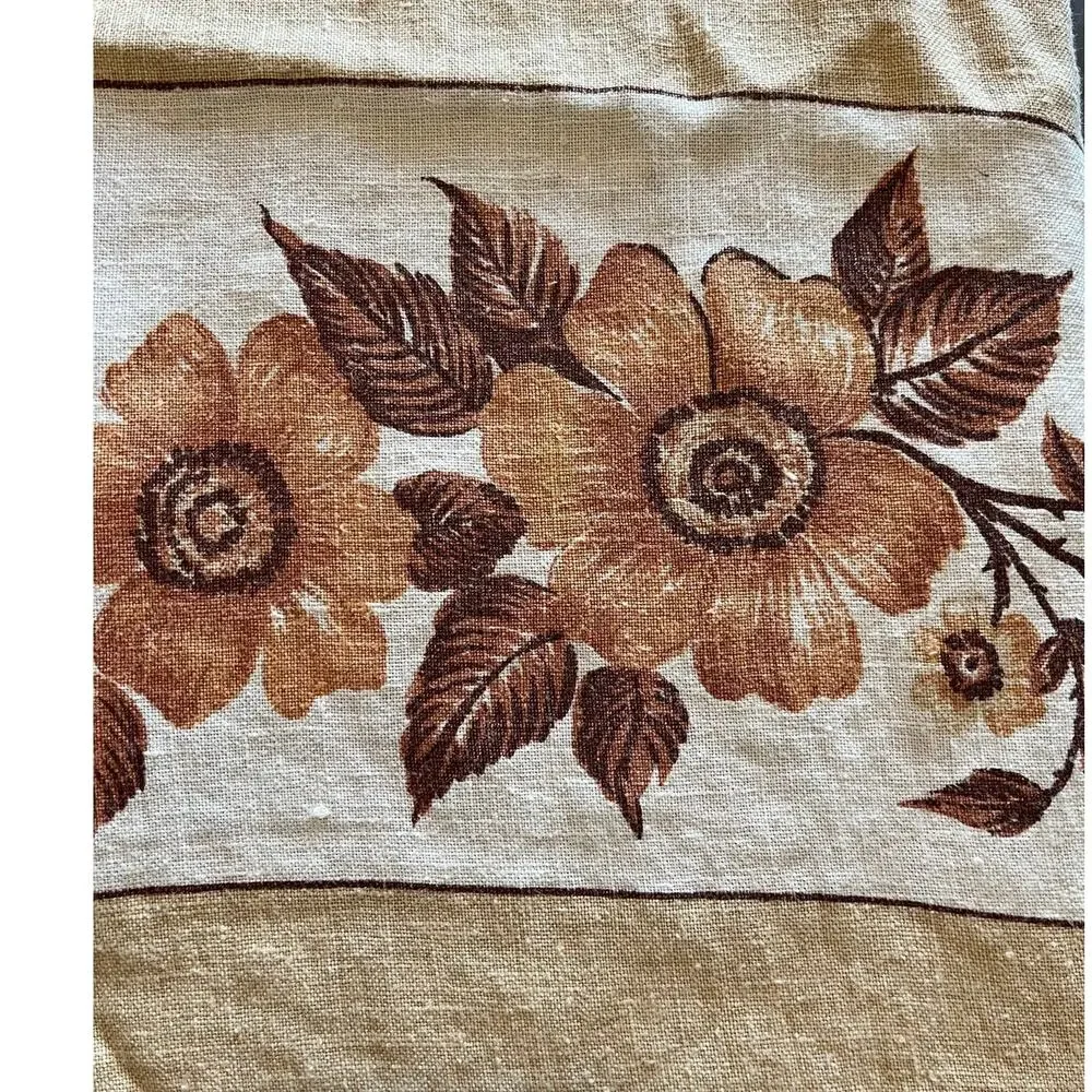 84 x 53 70s Vintage Floral Tablecloth Brown Striped Fall Farmhouse Retro